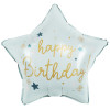 Шар (18''/46 см) Звезда, Happy Birthday (звездочки), Светло-голубой, Сатин, 1 шт. в уп. (цв.этик.)