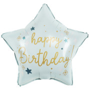 Шар (18''/46 см) Звезда, Happy Birthday (звездочки), Светло-голубой, Сатин, 1 шт. в уп. (цв.этик.)