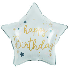 Шар (18''/46 см) Звезда, Happy Birthday (звездочки), Светло-голубой, Сатин, 1 шт. в уп. (цв.этик.)