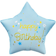 Шар (18''/46 см) Звезда, Happy Birthday (звездочки), Голубой, Сатин, 1 шт. в уп. (цв.этик.)