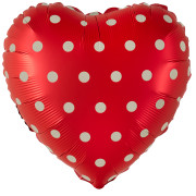 Шар (18''/46 см) Сердце, Кремовый горошек, Красный, Сатин, 1 шт.