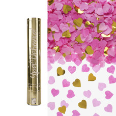 Пневмохлопушка (12/30 см), Ура, Девочка!, Сердца фольга и тишью, Розовый/Золото, Металлик, 1 шт.