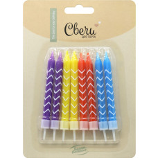 Свечи Белые зигзаги, Ассорти, 0,75*8 + 2 см, 8 шт. с держат.