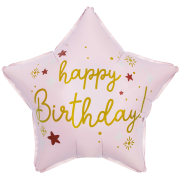 Шар (18''/46 см) Звезда, Happy Birthday (звездочки), Светло-розовый, Сатин, 1 шт. в уп.