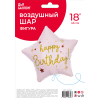 Шар (18''/46 см) Звезда, Happy Birthday (звездочки), Светло-розовый, Сатин, 1 шт. в уп.
