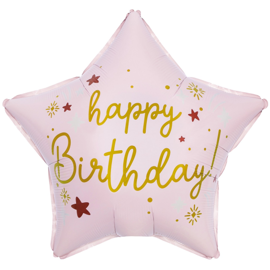 Шар (18''/46 см) Звезда, Happy Birthday (звездочки), Светло-розовый, Сатин, 1 шт. в уп.