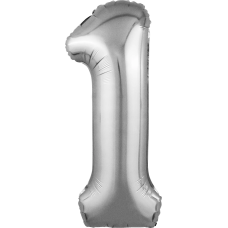 Шар (40''/102 см) Цифра, 1 Slim, Серебро, 1 шт. в уп.