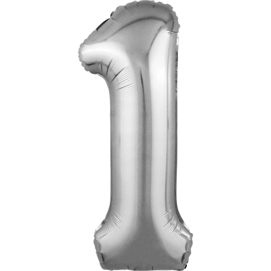 Шар (40''/102 см) Цифра, 1 Slim, Серебро, 1 шт. в уп.
