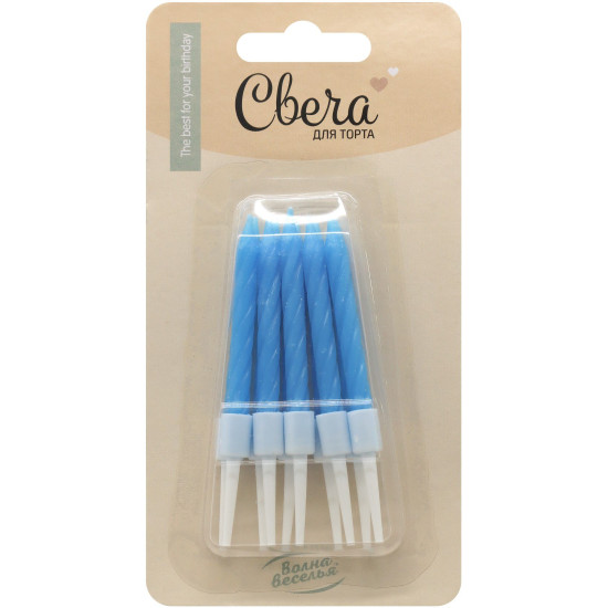 Свечи Спирали, Голубой, 0,5*5 + 2 см, 10 шт. с держат.