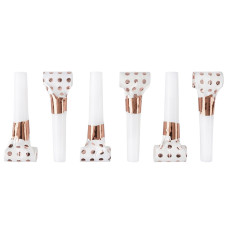 Карнавальные язычки гудки, Горошек, Белый/Розовое золото, Металлик, 6 см, 6 шт. в упак.