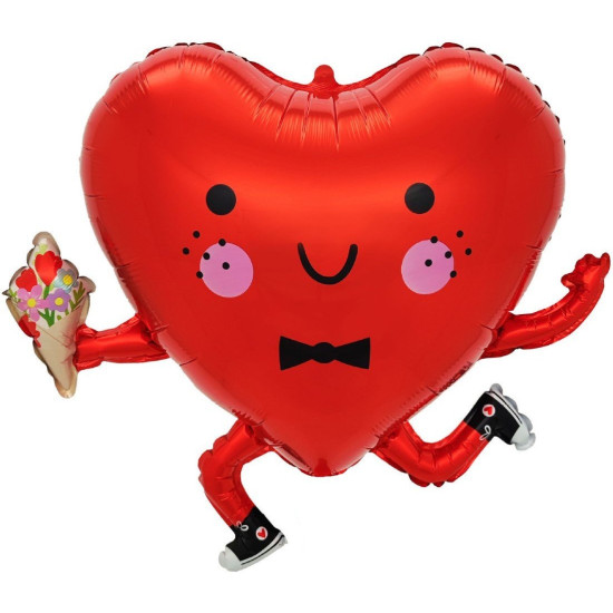 Шар (26''/66 см) Сердце, Влюбленный смайл, Красный, 1 шт.