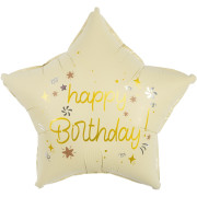 Шар (18''/46 см) Звезда, Happy Birthday (звездочки), Кремовый, Сатин, 1 шт. в уп. (цв.этик.)