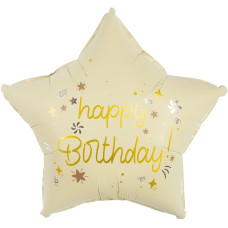 Шар (18''/46 см) Звезда, Happy Birthday (звездочки), Кремовый, Сатин, 1 шт. в уп. (цв.этик.)