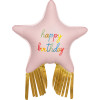 Шар (38''/97 см) Звезда, Happy Birthday, Золотой каскад, Розовый, Сатин, 1 шт.