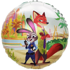 Шар (18''/46 см) Круг, Мистер Лис и Зайка Полицейский, Командная работа, 1 шт.