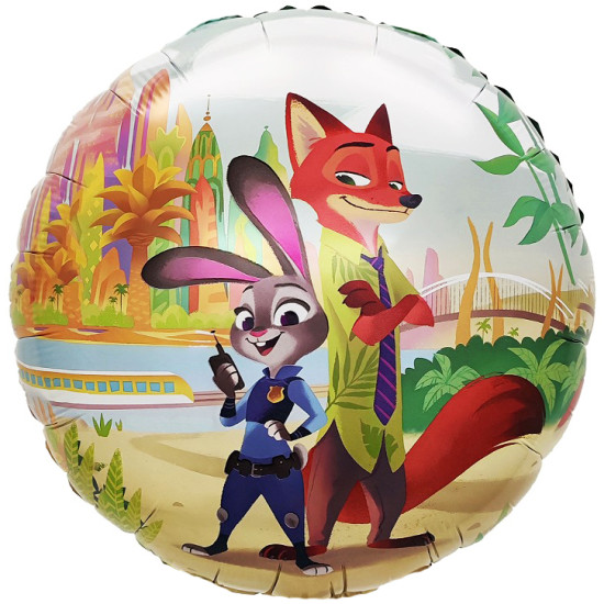 Шар (18''/46 см) Круг, Мистер Лис и Зайка Полицейский, Командная работа, 1 шт.
