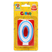 Свеча для торта с синей окантовкой с блёстками Цифра 0