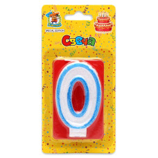 Свеча для торта с синей окантовкой с блёстками Цифра 0