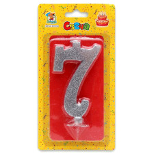 Свеча для торта Серебряный глиттер (большая) Цифра 7 С-1889