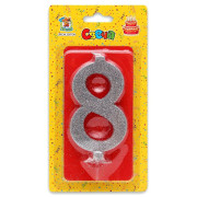 Свеча для торта Серебряный глиттер (большая) Цифра 8 С-1890