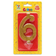 Свеча для торта Золотой глиттер (большая) Цифра 6 С-1898