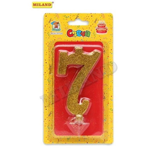 Свеча для торта Золотой глиттер (большая) Цифра 7 С-1899