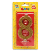 Свеча для торта Золотой глиттер (большая) Цифра 8 С-1900