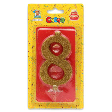 Свеча для торта Золотой глиттер (большая) Цифра 8 С-1900