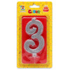 Свеча для торта Серебряный глиттер (большая) Цифра 3 С-1885