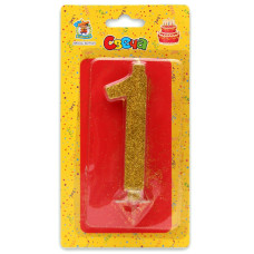 Свеча для торта Золотой глиттер (большая) Цифра 1