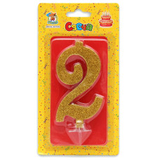 Свеча для торта Золотой глиттер (большая) Цифра 2 С-1894