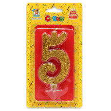 Свеча для торта Золотой глиттер (большая) Цифра 5 С-1897