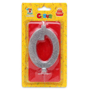 Свеча для торта Серебряный глиттер (большая) Цифра 0