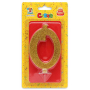 Свеча для торта Золотой глиттер (большая) Цифра 0