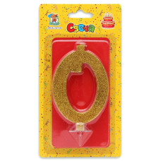 Свеча для торта Золотой глиттер (большая) Цифра 0