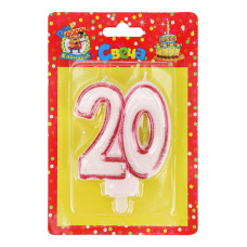 Свеча для торта. Значимые даты. Цифра 20, красная