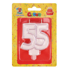 Свеча для торта. Значимые даты. Цифра 55, серебряная