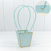 Пакет подарочный "Ваза для цветов" 12,5*12*8 с золотой рамкой Голубой 1/10 1/200