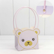 Пакет подарочный "Ваза для цветов" 14,5*10*14,5 "Мишка" Бледно-сиреневый 1/10 1/150