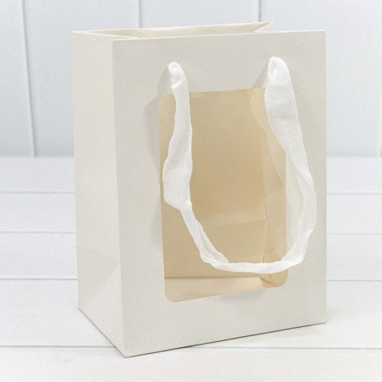 Пакет подарочный с окошком Белый 15*20*10 210г 1/10 1/480