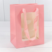 Пакет подарочный с окошком Розовый 15*20*10 210г 1/10 1/480