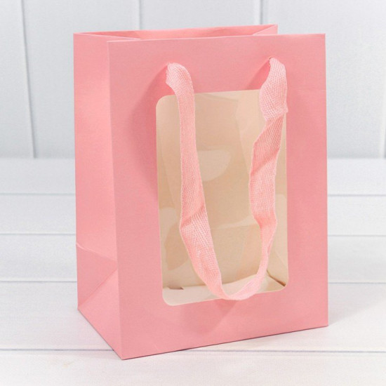 Пакет подарочный с окошком Розовый 15*20*10 210г 1/10 1/480