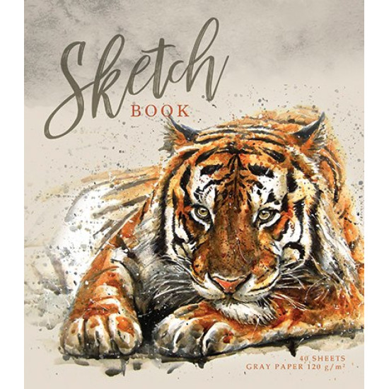 097712 Скетчбук 30 А5 Гребень S Тигр (бумага серая 120 г/кв.м)  Премиум Фольга+4+0+Твин лак (30, 5)
