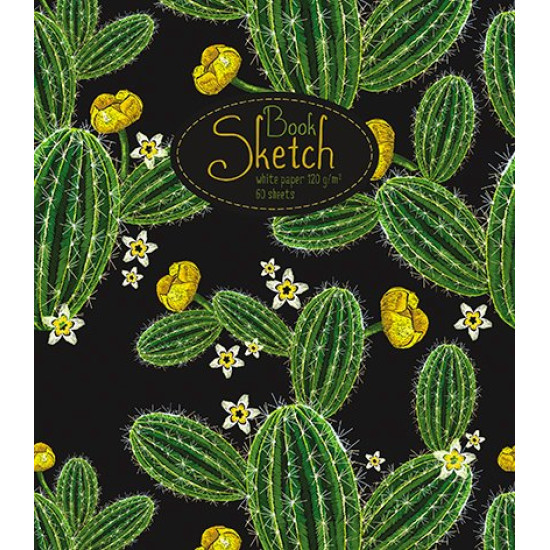 097743 Скетчбук 60 А5 Гребень S Кактус (бумага офсет 120 г/кв.м)  Премиум Фольга+4+0+УФ Твин (30, 5)