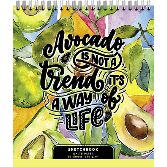 097750 Скетчбук 60 А5 Гребень S Яркий Авокадо (бумага офсет 120 г/кв.м)  Премиум 4+4+Ламинация (Софт тач)+УФ выбороч (30, 5)