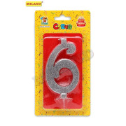 Свеча для торта Серебряный глиттер (малая) Цифра 6