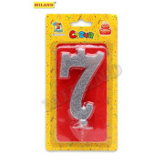 Свеча для торта Серебряный глиттер (малая) Цифра 7