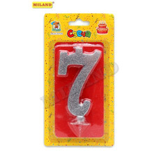 Свеча для торта Серебряный глиттер (малая) Цифра 7