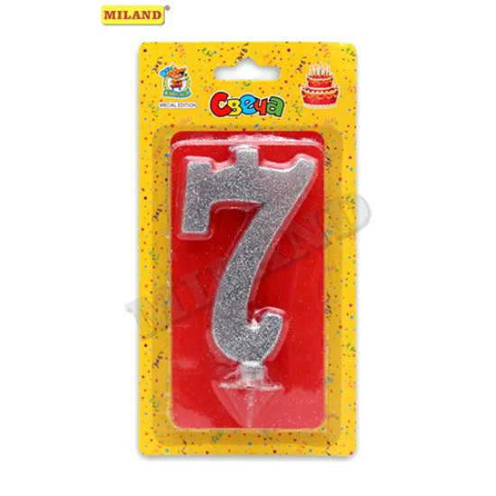 Свеча для торта Серебряный глиттер (малая) Цифра 7