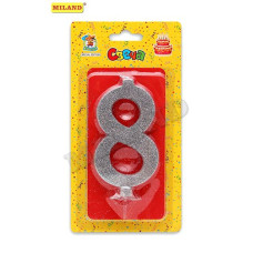 Свеча для торта Серебряный глиттер (малая) Цифра 8